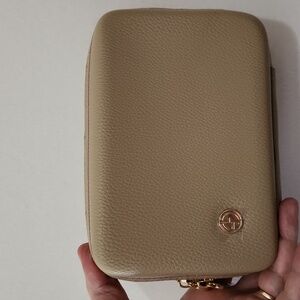 Giorgio Armani Beige/Tan Leather Cosmetic Case with Gold Logo